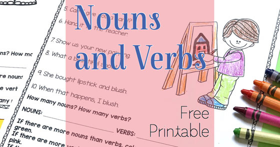 FREE noun and verb identification printable worksheet. Let your students identify and decide which words in the sentences are nouns or verbs. There are two FREE printable worksheets with lots of sentences for your students to practice